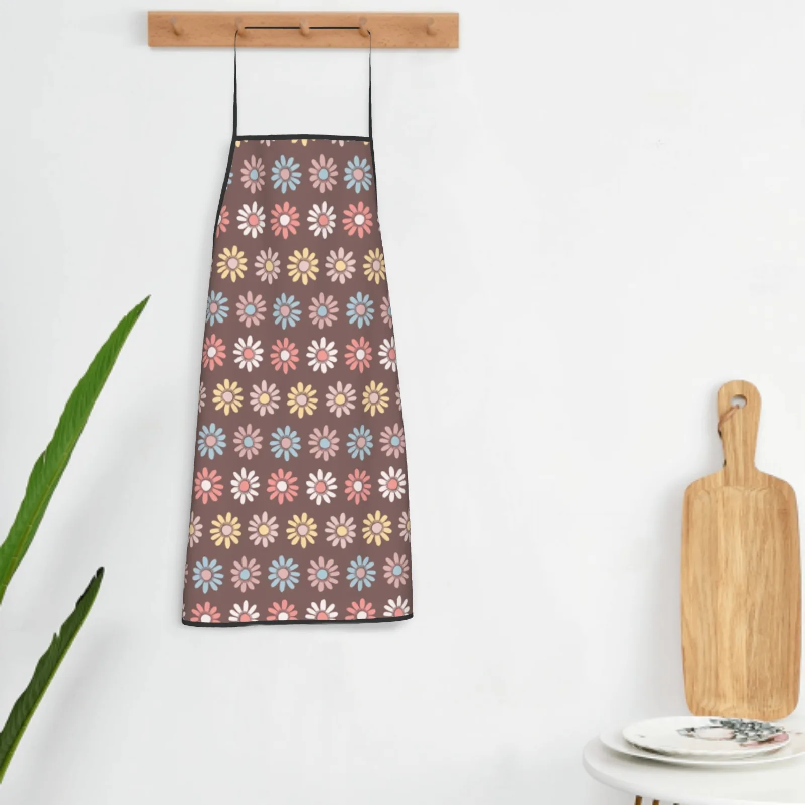 Summer Polyester locking hem Apron Home Cooking Baking Kitchen Colorful Watercolor Flowers Apron