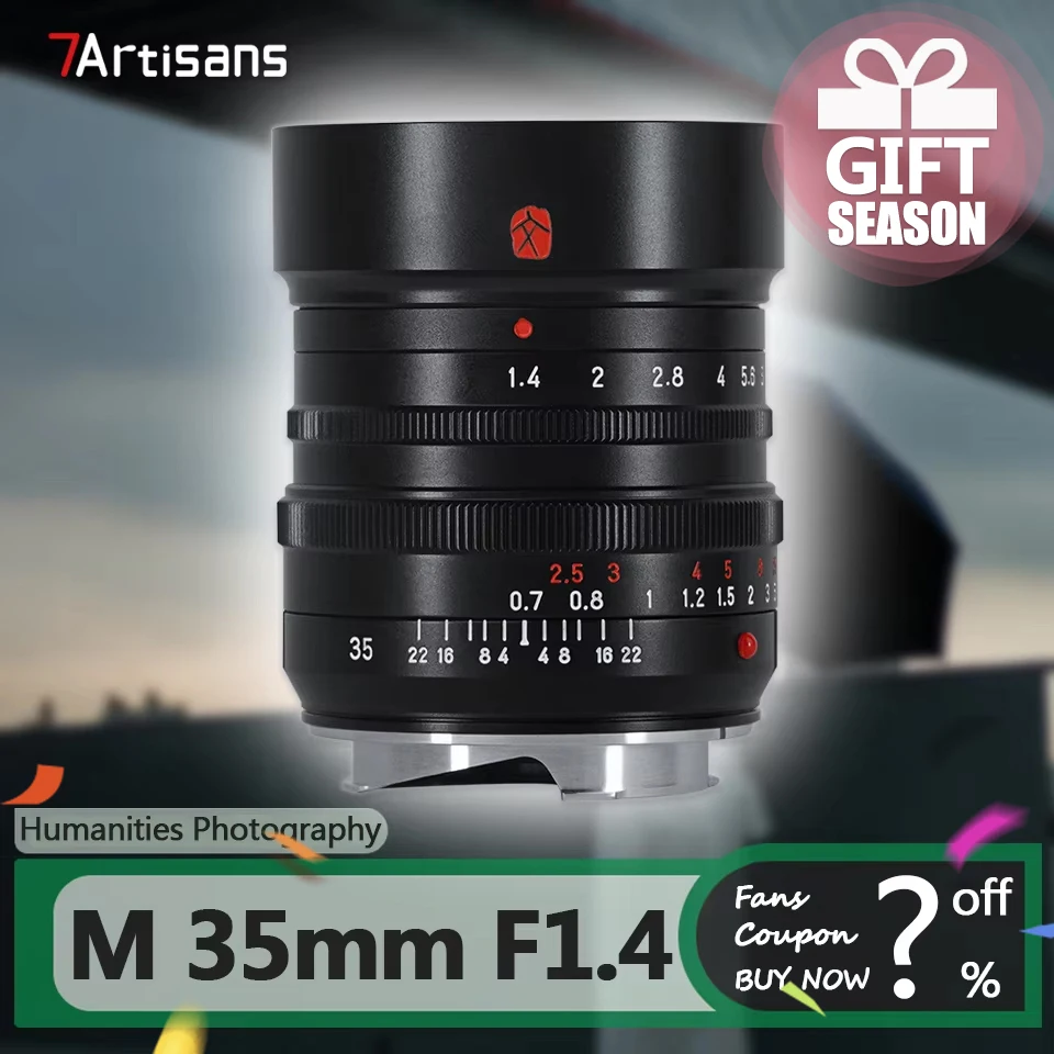 7artisans M 35mm F1.4 Full Frame Camera Lens for Humanities Photography with Leica M Mount M2 M3 M5 M6 M7 M8 M9 SL TL TL2 CL