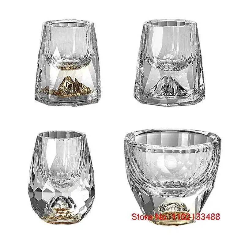 2 Pcs Crystal Shot Glasses Diamond Cutting 24K Gold Foil Small Wine Cup Luxury Spirits Liquor Glass Vodka Cup Baijiu Soju Cup