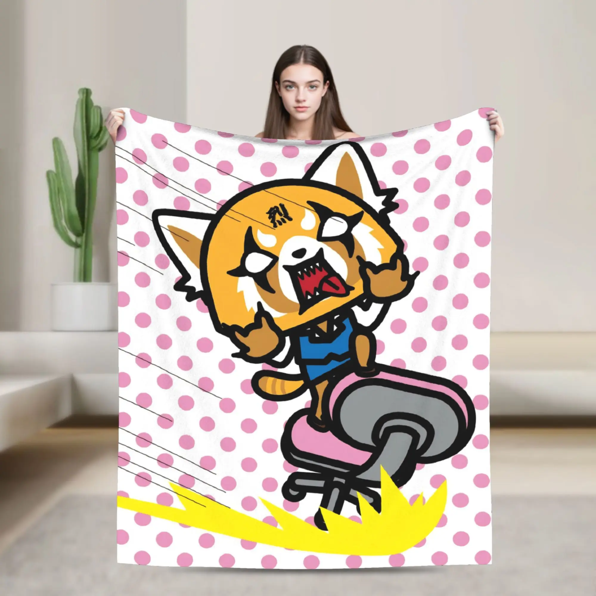 Aggretsuko Rage Fuzzy Blanket Retsuko Anime Funny Throw Blanket for  Sofa Bedding Lounge 125*100cm Bedspread
