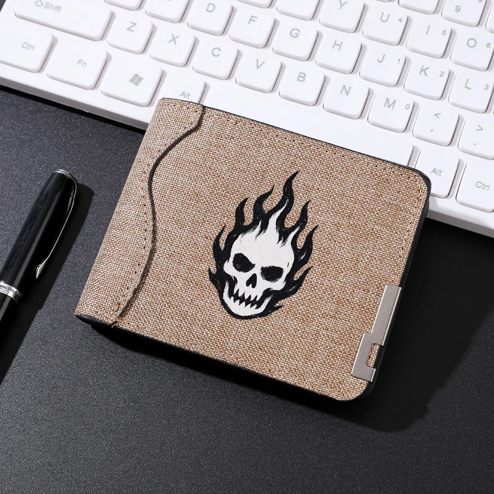 Men's Casual Canvas Wallet Quirky Skull Design Coin Purse Student Credit Card Holder Wallet
