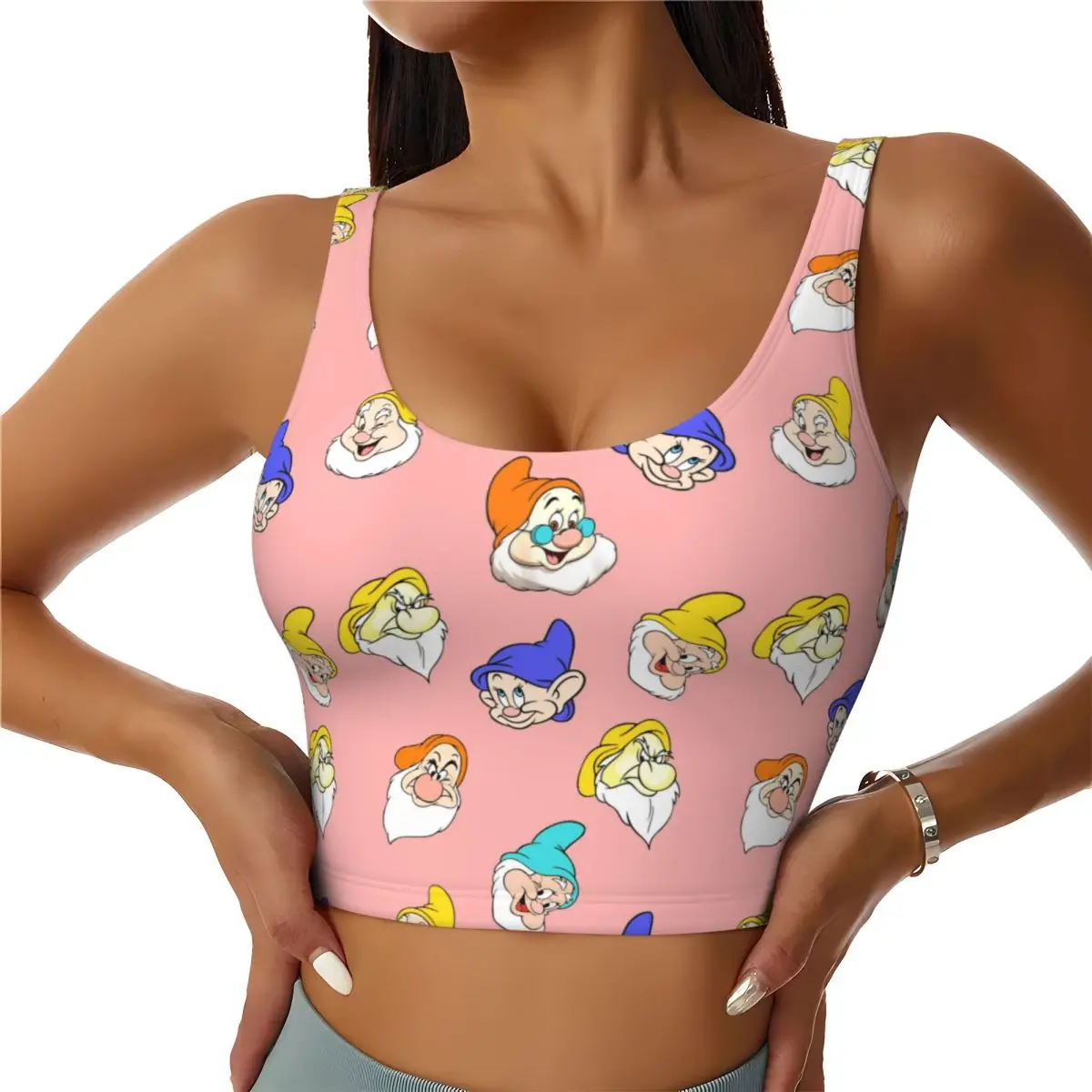 

Custom Snow White And The Seven Dwarfs High Impact Sports Bras Women Seamless Workout Yoga Crop Tank Tops