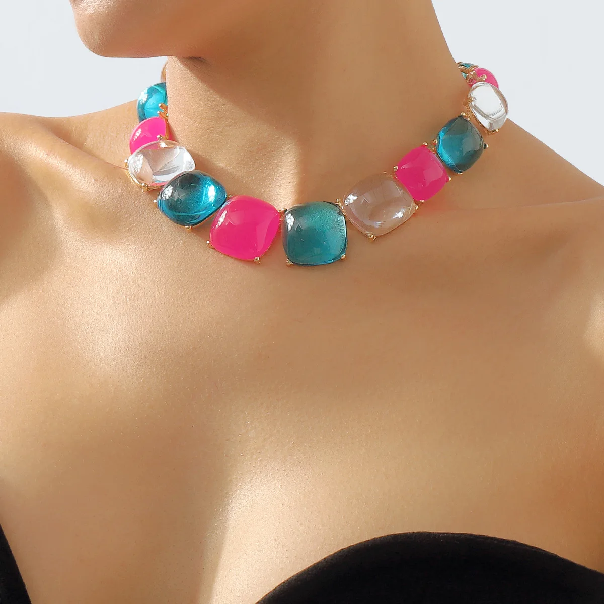European And American Classic Geometric Candy-Colored Resin Clavicle Chain For Woman Party Fashion Accessories