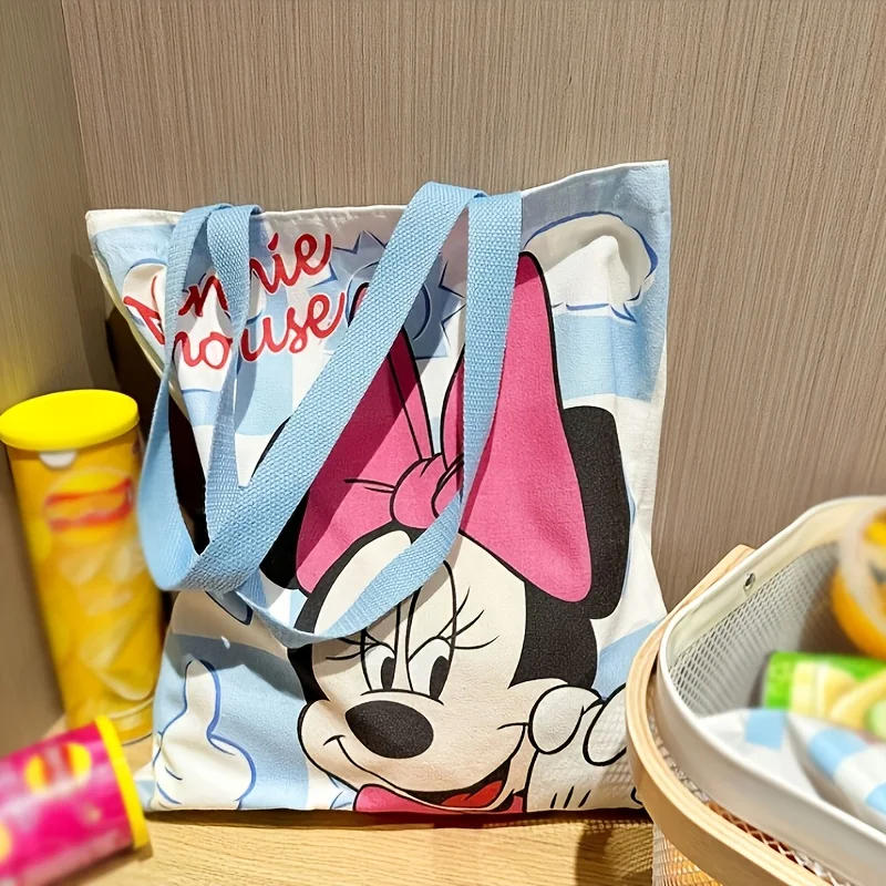 Mesuca  Canvas Tote Bag Cartoon Mouse Print Kawaii Shoulder Bag Foldable Colorblock Handbag for Women School Outdoor Daily Use