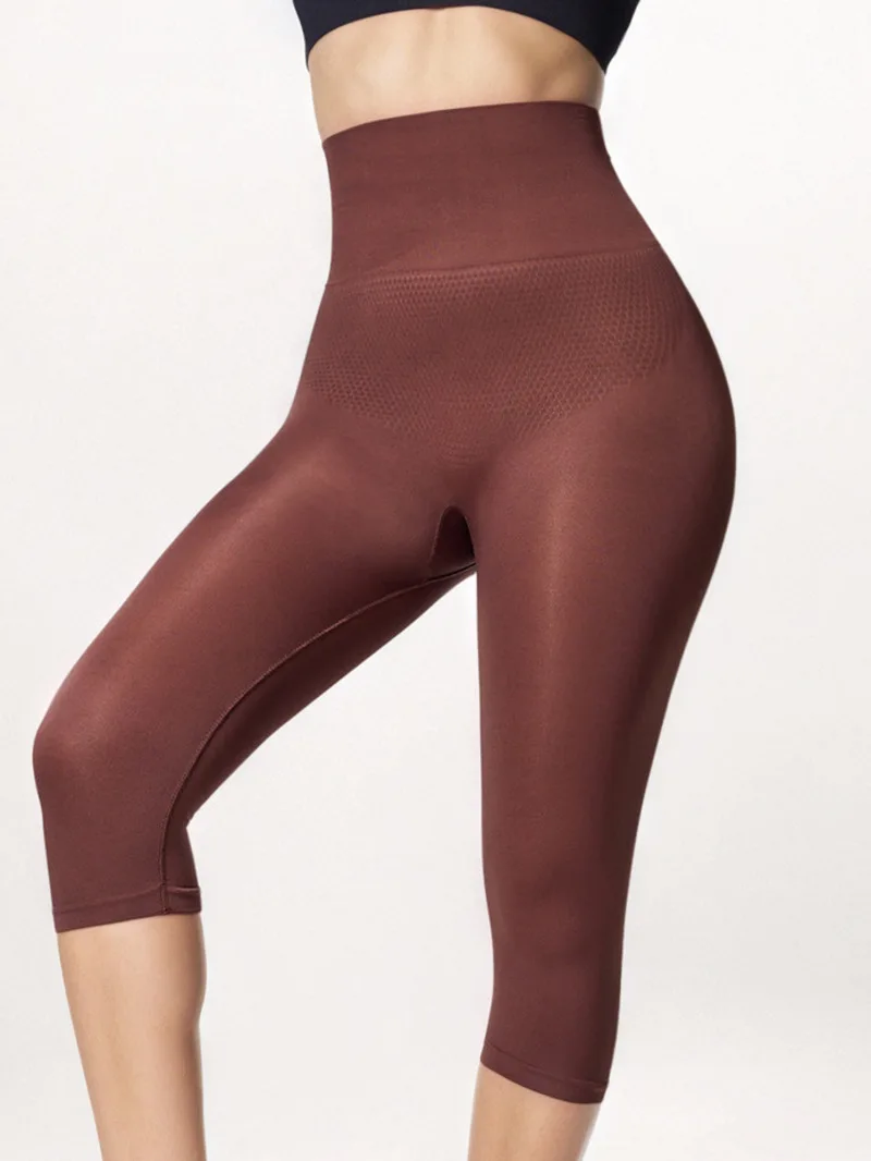 Seven-point Plus Size Shaping Yoga Pants Seven-point Pants Nylon High-waist Sports Leggings Smooth Solid Color For Pants NOZC