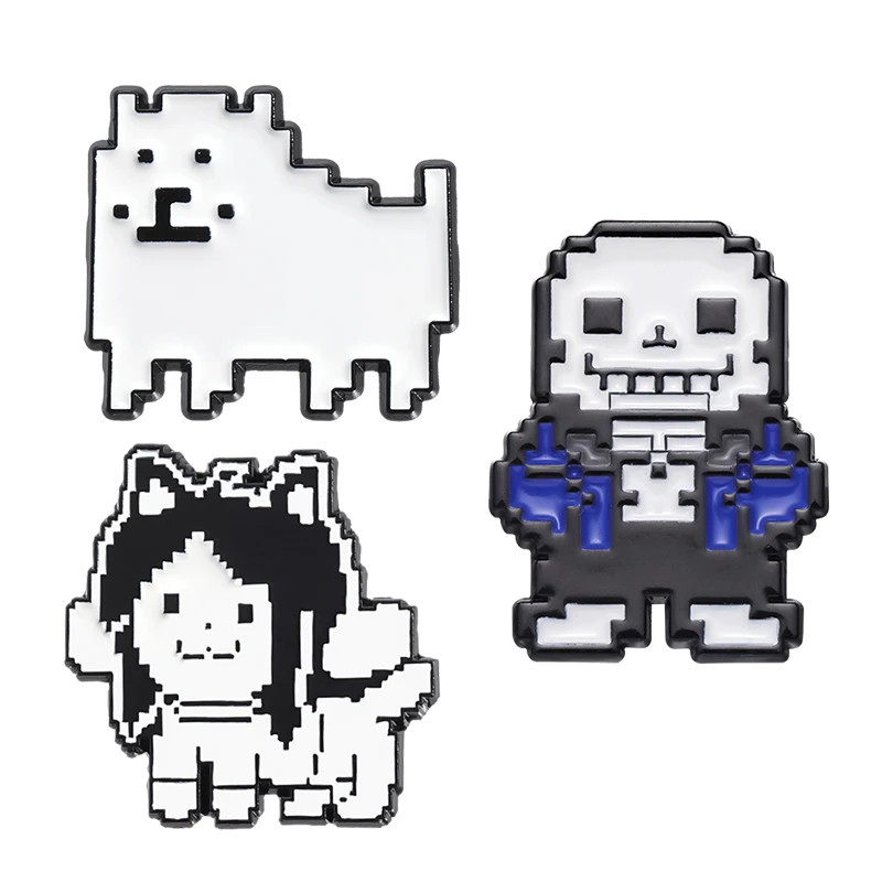 Pixel Art Puppy spilla smaltata divertente e irritante cane scheletro distintivo zaino accessori risvolto gioco gioielli regali per fan giocatori