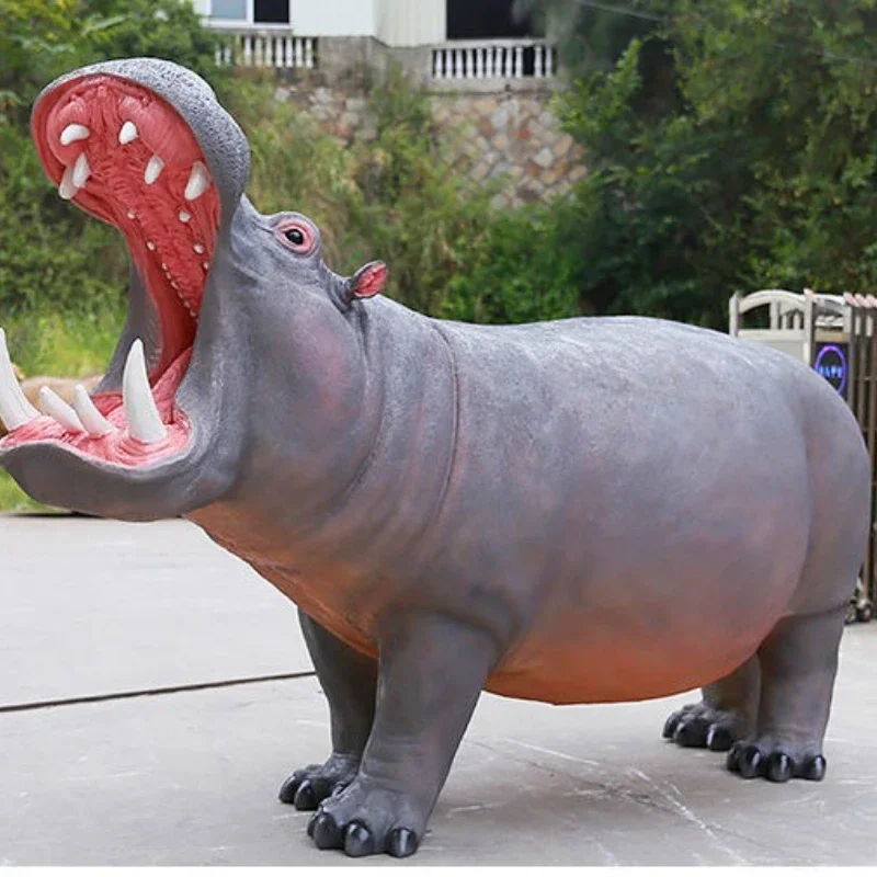 FRP large animal sculpture simulation hippo ornament outdoor park garden landscape decoration