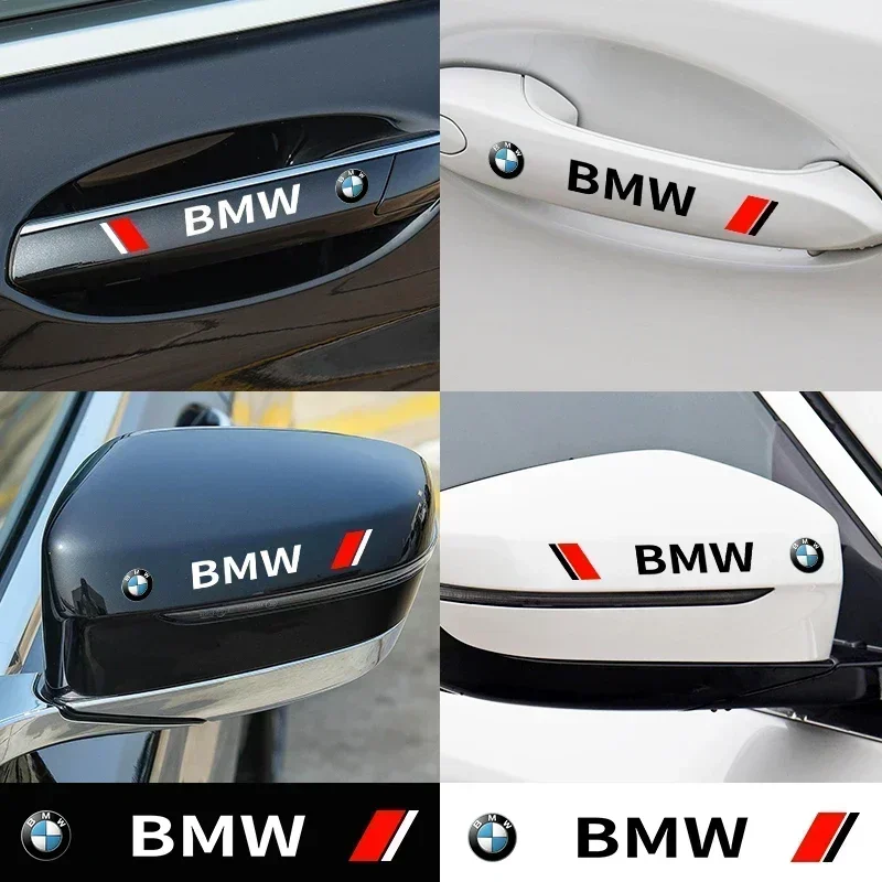 4pcs Car Styling Door Handle Stickers Tire Rear View Mirror Decals For BMW E46 E85 E60 F10 E39 F30 E36 F20 E87 E90 E70 X3 X5