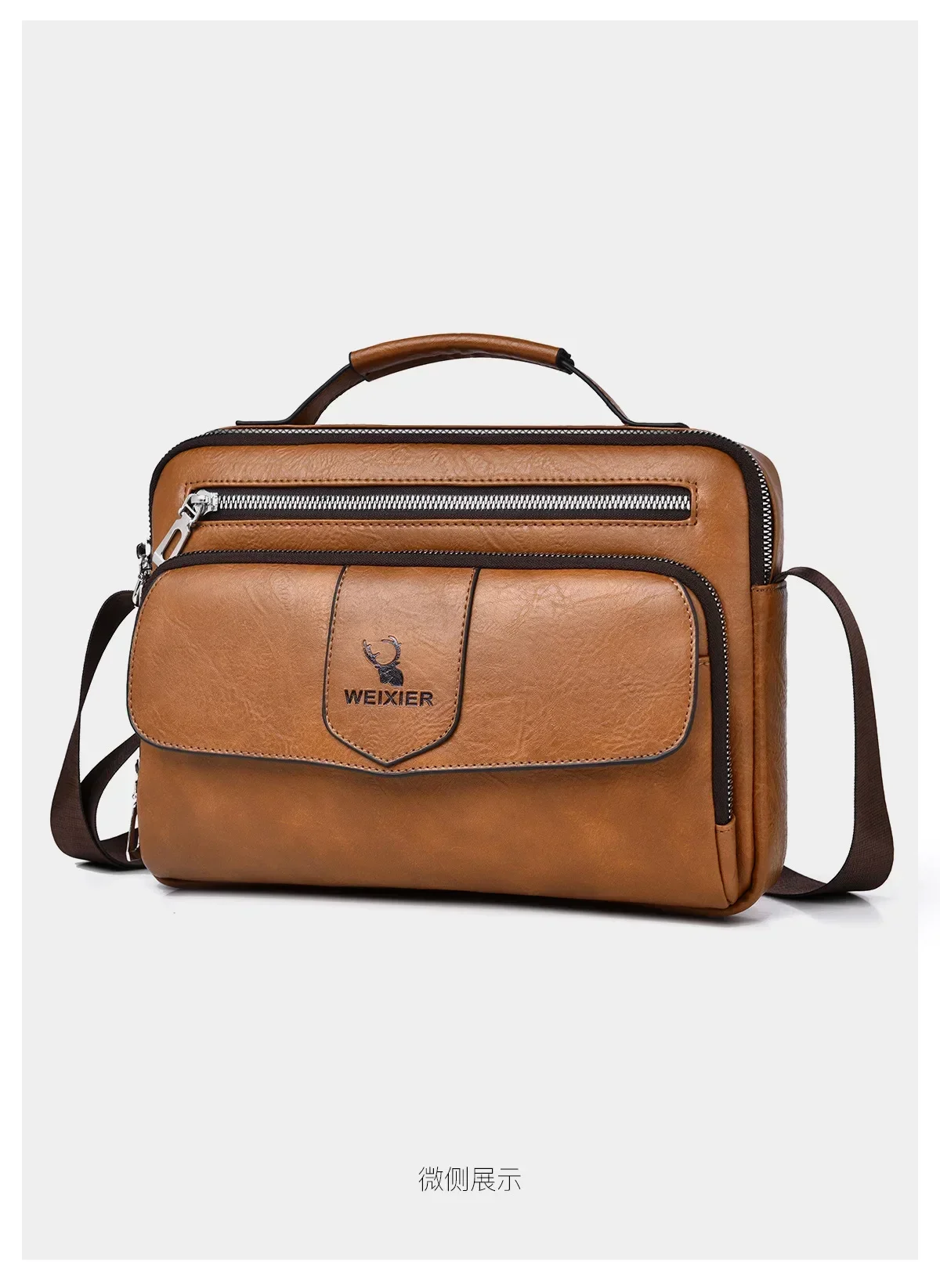 WEIXIER Marken-Herren-Umhängetasche aus PU-Leder mit Großer Kapazität und Mehreren Taschen, Hand- und Schultertasche für Geschäftsreisen und Outdoor-Aktivitäten – Detail 22