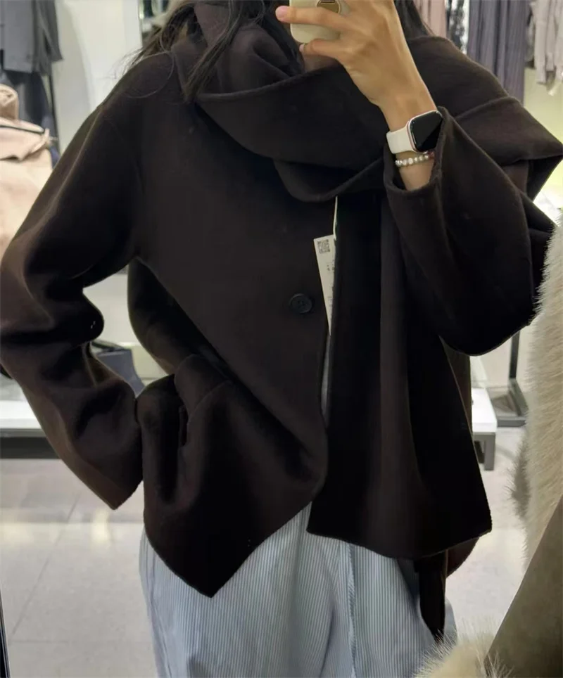 الخريف الشتاء المرأة وشاح غير رسمي طوق معاطف موضة جيوب واحدة الصدر ملابس خارجية فضفاضة التنقل سترة الشارع #5