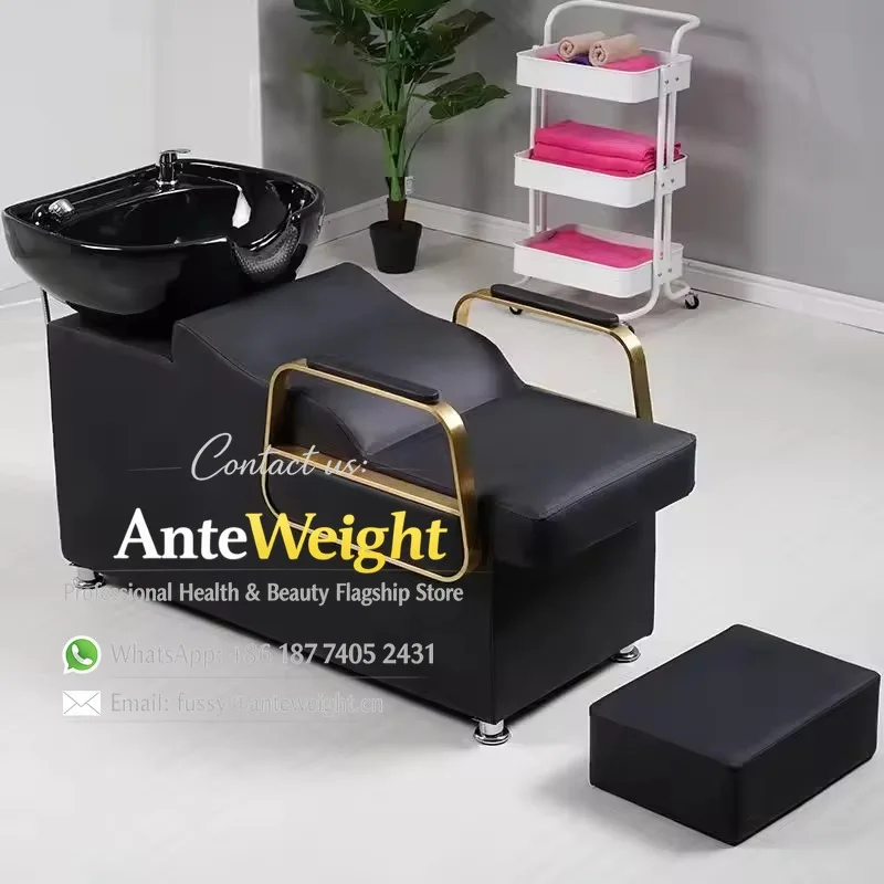 Modern Metal Shampoo Chair Fashionable PU Leather Waterproof Bed Lounge Hair Salon Face Washing Bathroom Beauty Chair