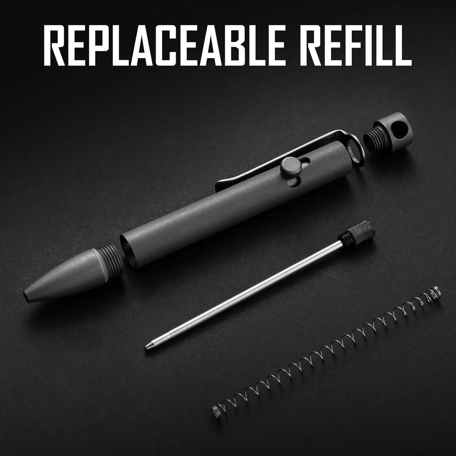 KeyUnity KP04SW Bolt Action EDC Pen with Clip, Titanium Pocket Ballpoint Pen for Everyday Carry (Stonewashed)