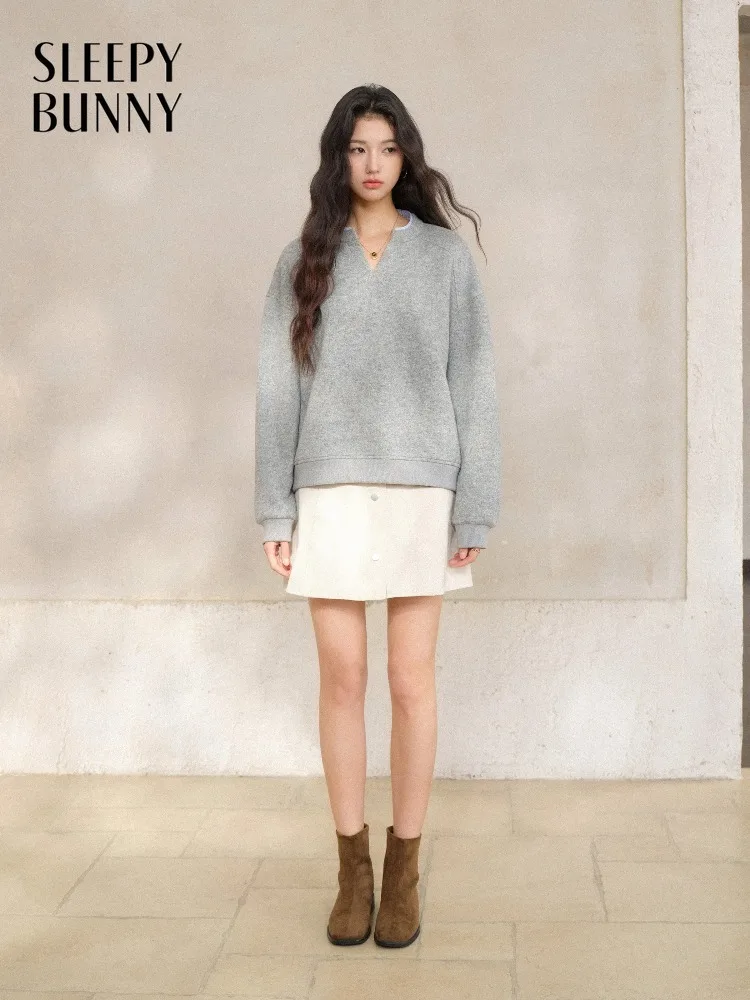 

Women Fake Two Piece Pullover Striped Shawl Lady Spring American Style V Neck Sweatshirt Casual Loose Fashion Top Everyday Looks