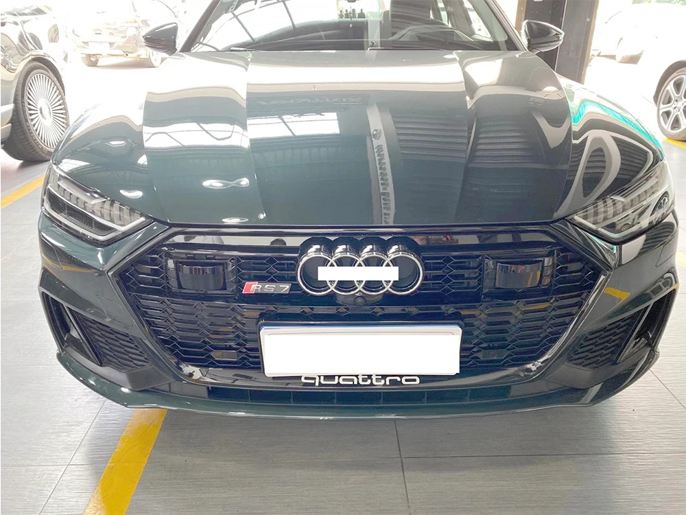 For 2019 to 2023 A7 change 1:1 RS7 grille glossy black n chrome silver ABS material C8 front face honeycomb grille with ACC