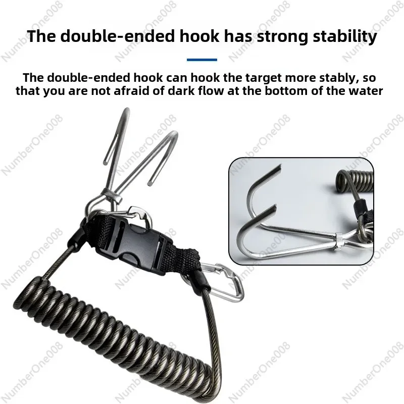 Diving Double Head Flow Hook 316 Stainless Steel Deep Diving Safety Rope Maritime Grade Quick Shackle Top Flow Hook