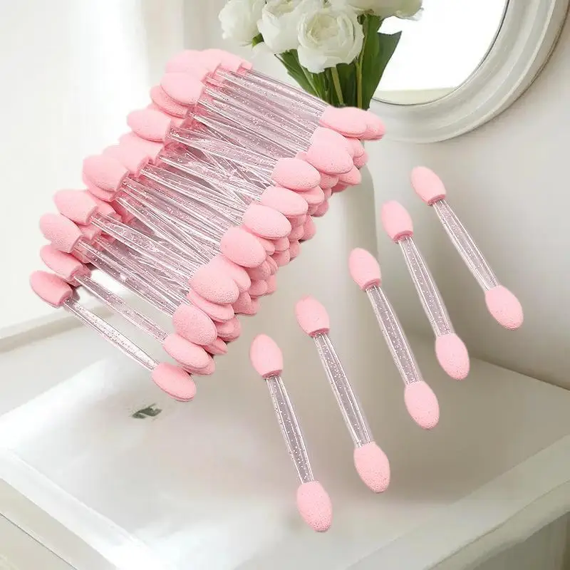 50/100pcs 6.4cm Double-headed Eyeshadow Stick Sponge Disposable Eyeshadow Brush Small Portable Beauty Makeup Tool Brush Head