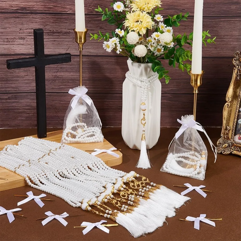 3‑30Sets Muslim Prayer Rosary Beads Tassel Necklace Organza Bag Ramadan Eid Mubarak Religious Giveaway Souvenir Party Favor Gift