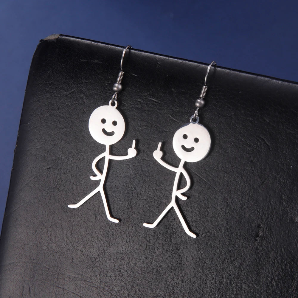 COOLTIME Funny Stickman Earrings for Women Stainless Steel Akimbo Middle Finger Up Gesture Dangle Earrings Jewelry Gift