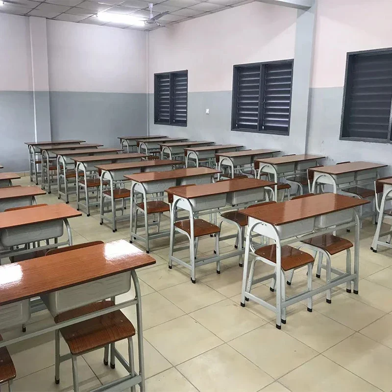 Juego de escritorio y sillas escolares de estudio universitario de alta calidad, sillas y mesas escolares para estudiantes en el aula, Metal moderno 360x150mm