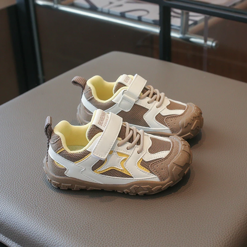 Jungen Mädchen Kleinkind Farbblock-Sportschuhe mit Klettverschluss Rutschfeste Schutzkappe Leichte Alltags-Outdoor-Sneaker – Detail 6