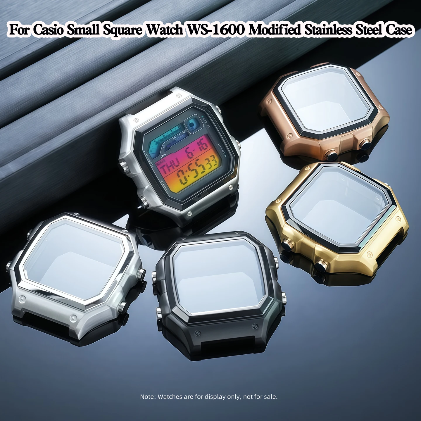 

WS-1600 Stainless Steel Case For Casio Small Square Watch WS-1600 Modified High Quality Stainless Steel Strip Diamond Watch Case
