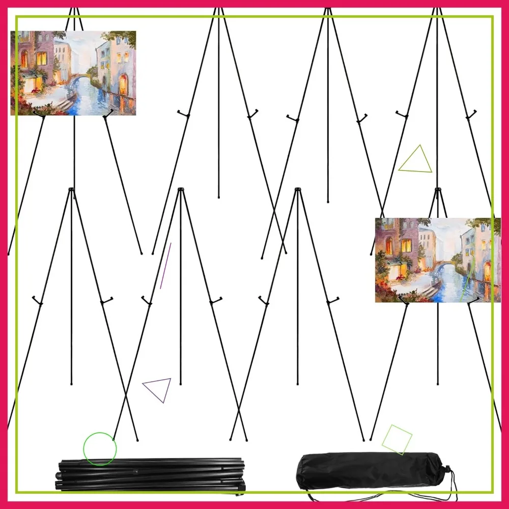 

8 Pcs 66" Black Metal Easel Stands for Wedding Signs, Portable Tripod Display with Carrying Bags