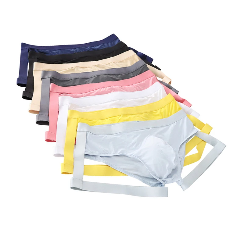 

8PCS Underwear Summer Briefs Sexy U Convex Thin Ice Silky Contrast Night Club Low Waist Men's Underwear Briefs Jockstrap