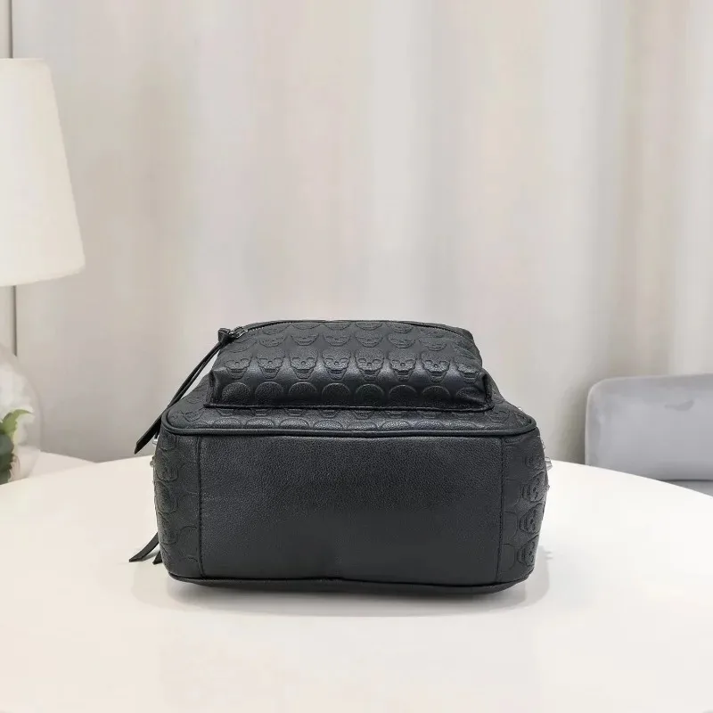 Punk Style PU Leather Bag Fashion Rivet Travel Goth Skull Embossed Backpack for Women Studded Decor Daypack