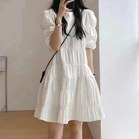 Fashion French Pleaded Dress for Women Elegant Casual Loose Short Sleeve Summer Dress Office Lady Party Dresses Robe New 27992