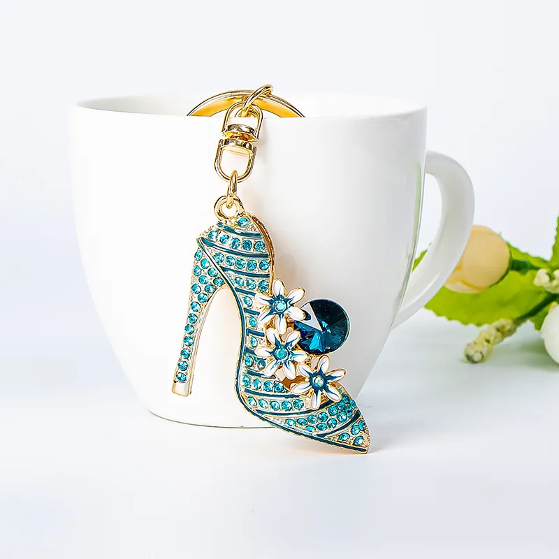 Cute Beautiful Crystal Studded Flower High Heels Shoes Keychain Key Chain Key Ring Holder Bag Pendant Accessories Keyring