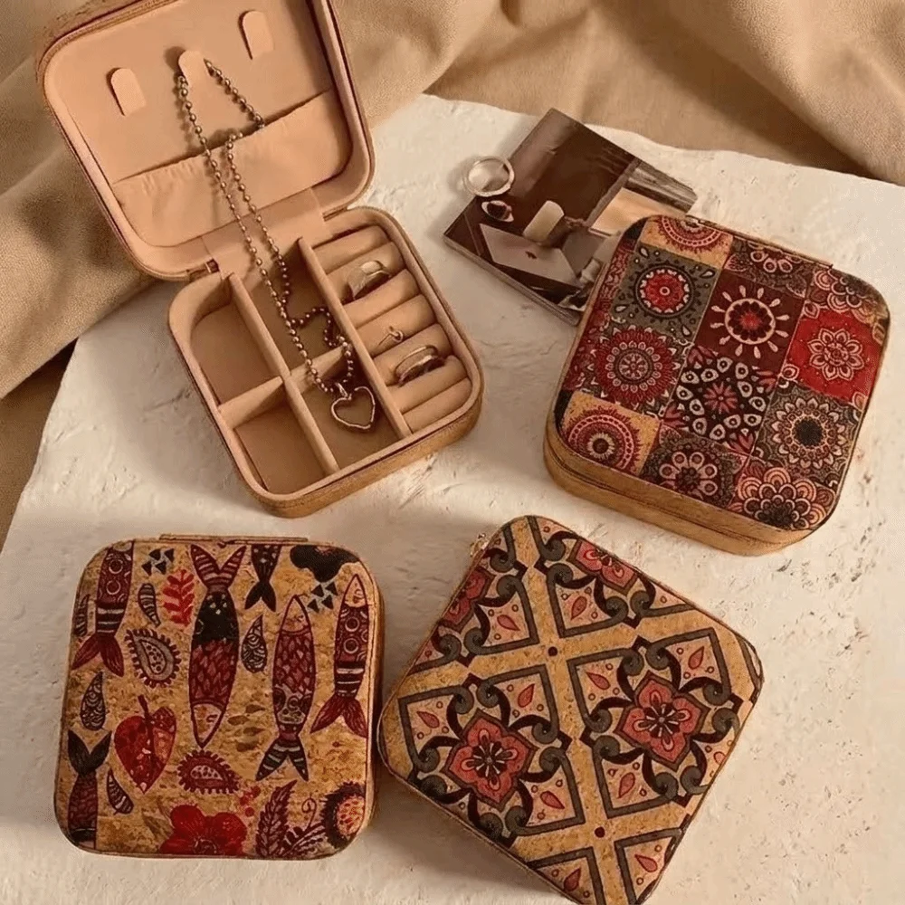Durable Advanced Travel Jewelry Box Printed Portable Portable Necklaces Storage Box Compact Multi-Layer Retro Rings Case Travel