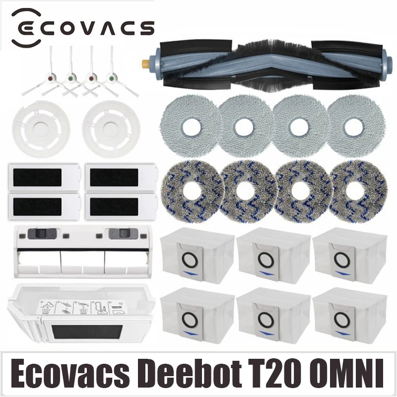 Ecovacs-piezas de paleta Deebot T20 OMNI, cepillo lateral para mopa, cepillo principal/rollo, filtro, accesorios para tanque de agua