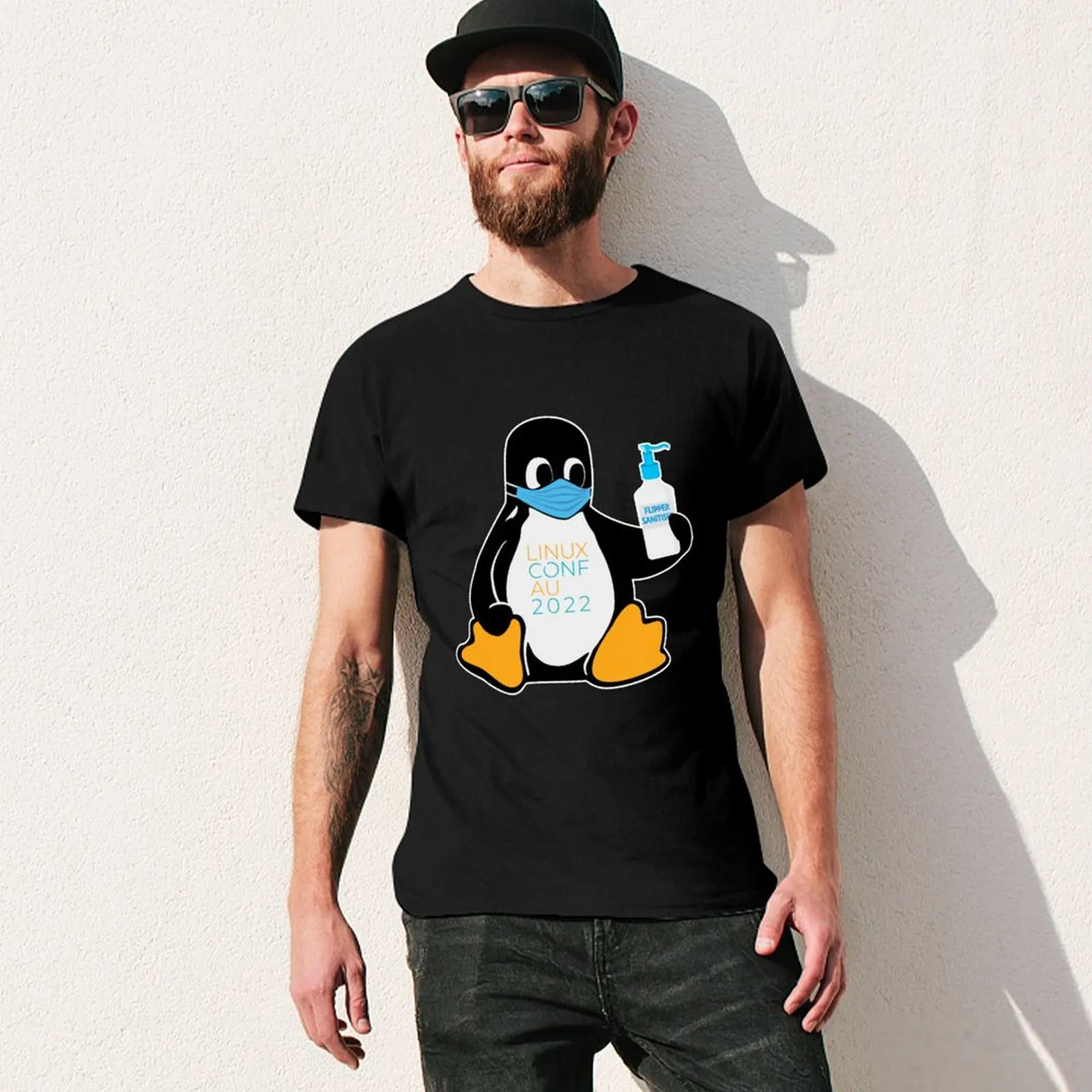 linux.conf.au 2022 Sanitiser Tux T-Shirt Plus Size Street Style Tee - view 3
