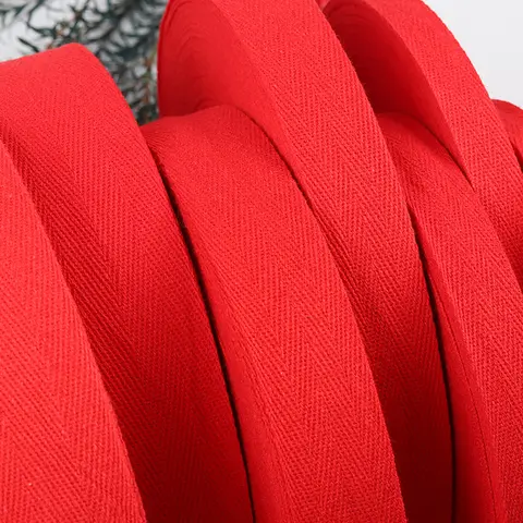 50 Yards/Roll Red Cotton Herringbone Webbing Tape - 1-5cm Width, High Tenacity Twill Binding Ribbon for Garment & DIY Crafting
