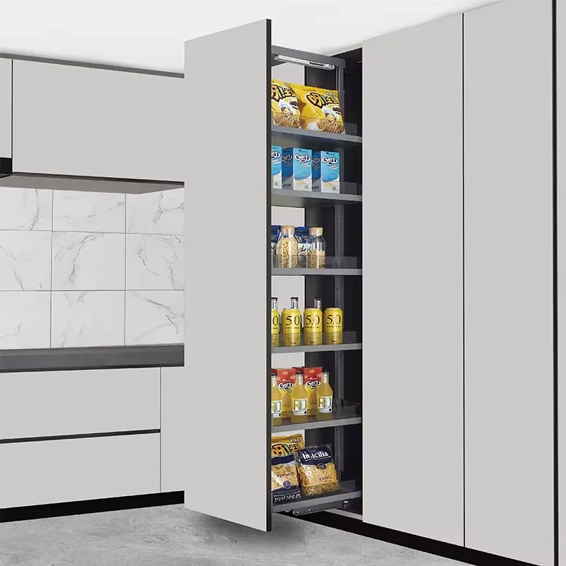 Kitchen Cabinets Highlight Blue Glass Pull-Out Storage Basket - Eco-Friendly Multifunctional Adjustable Height Modern Style
