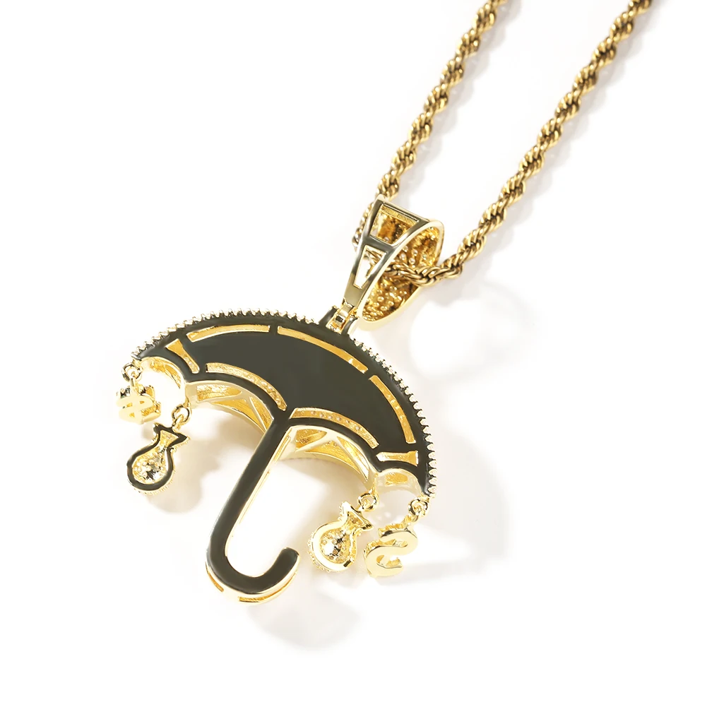 Hip Hop 3D Umbrella Pendant Necklace Women Men Gift Full 5A Zircon Rap Jewelry