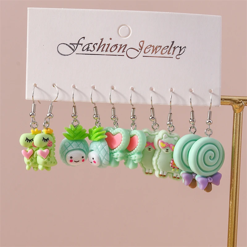 5 Paare/satz Mode Blume Tropfen Ohrringe für Frauen Harz Herz Tier Baumeln Haken Ohrringe Mädchen Party Urlaub Schmuck Geschenke – Detail 15