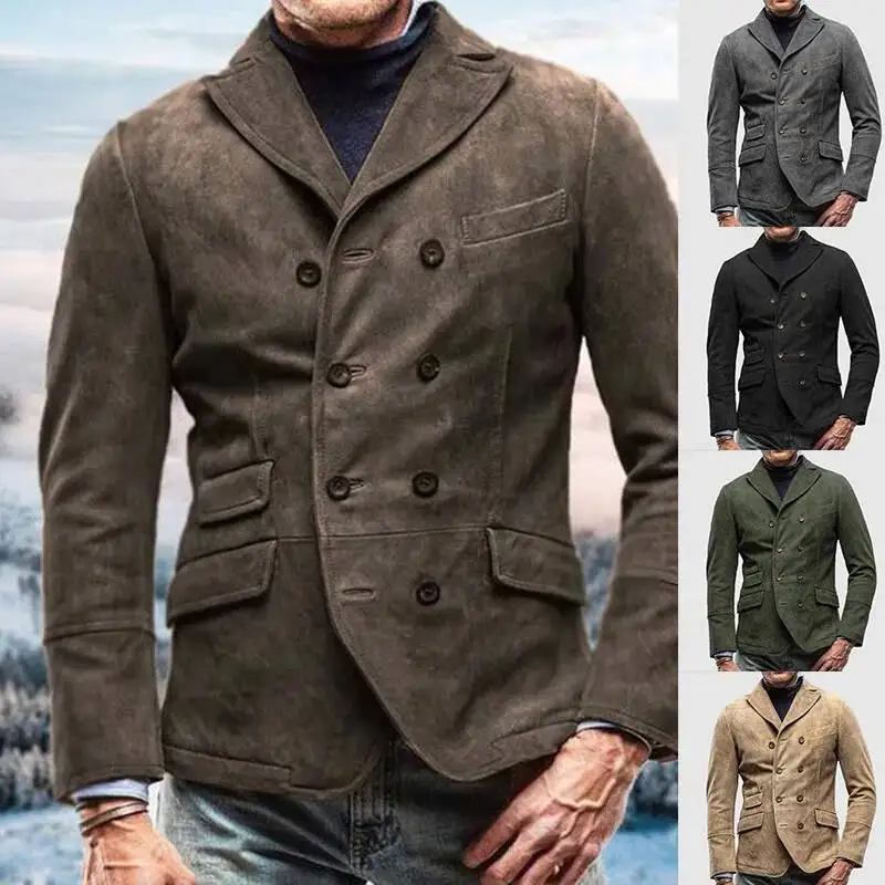 Nueva Ropa para Hombre, Chaquetas de Traje Casuales Vintage, Chaquetas de Moda con Doble Botonadura, Corte Entallado, Abrigos para Primavera y Otoño, Chaquetas para Caballero
