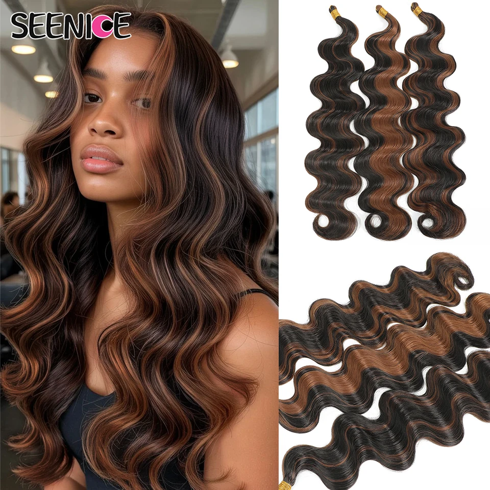 

Soft Body Wave Bundles Crochet Hair 24 Inch Synthetic Hair Braids Ponytail Fake Hair Wavy Ombre Piano Blonde Hair Extensions