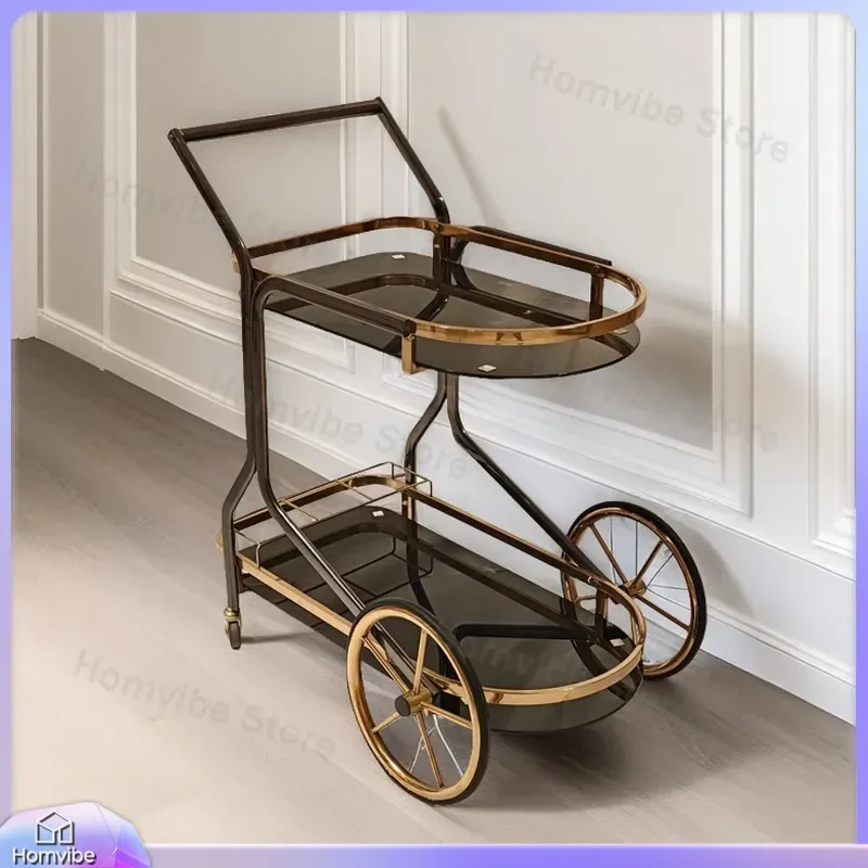 for Hotel Food Cart Cake Display Trolley Light Luxury Movable Dim Sum Serving Cart Push Food Delivery Trolley Source Factory