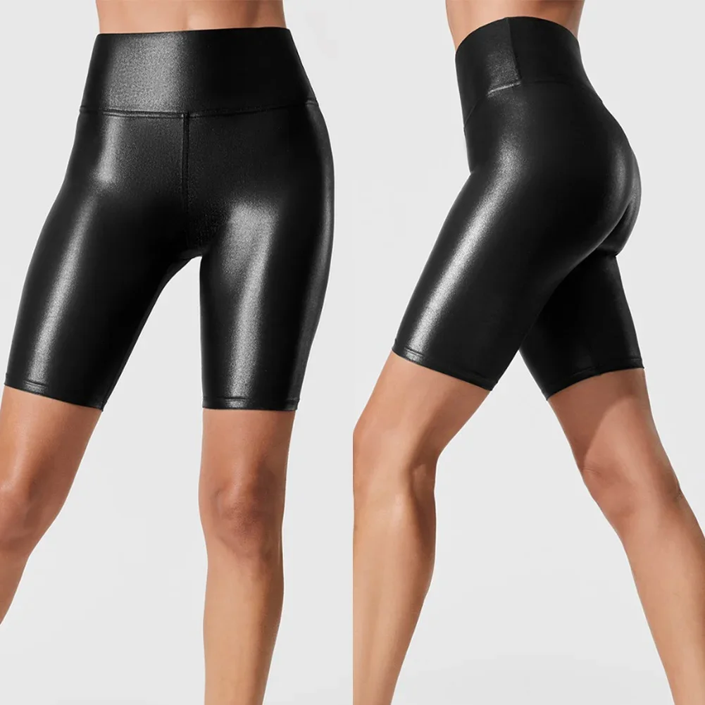 Women Shorts Leisure Yoga Bodybuilding Bottoms Clubwear Cycling High Waist Hiking Hot Pants Long Leg PU Leather