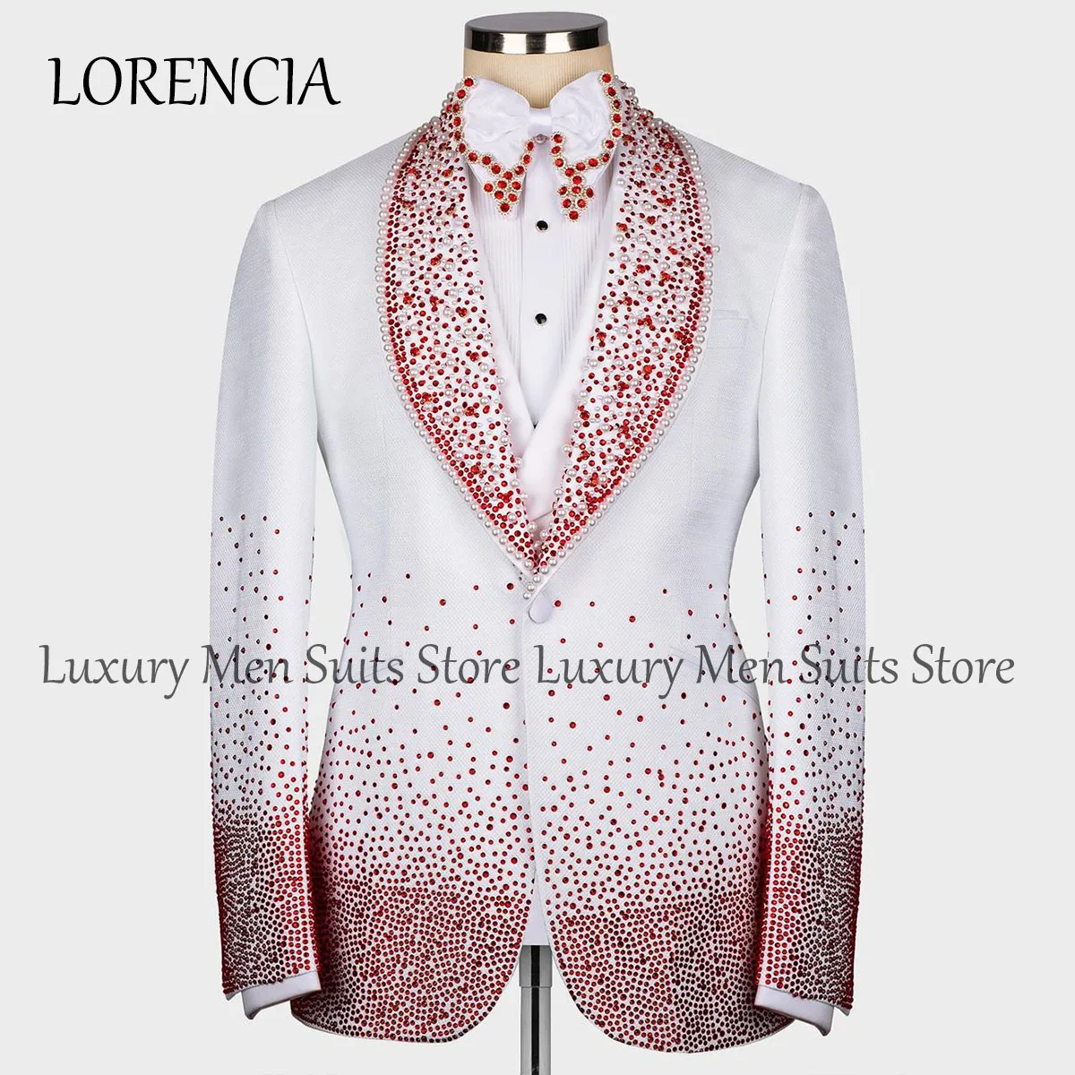 

Sparkly Diamond Beaded Men Suits Pearls 3 Pieces Sets Wedding Groom Tuxedos Party Male Prom Blazers Slim Fit Terno Masculino