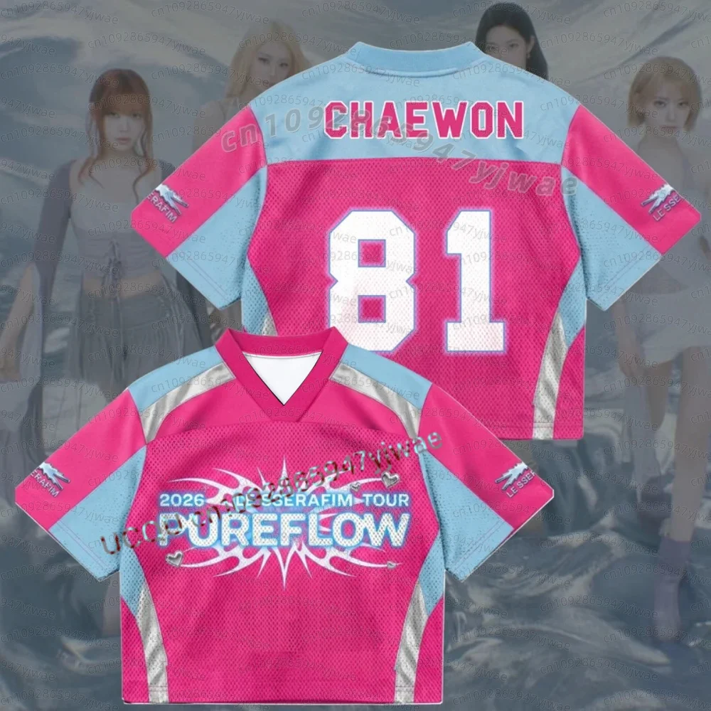 2026 Kpop Pink Jersey C-Chaewon Sakura Fans Graphic Short Sleeved Pop Music Tee Fan Gift Men's Women Cosplay Kids Adult T-Shirts