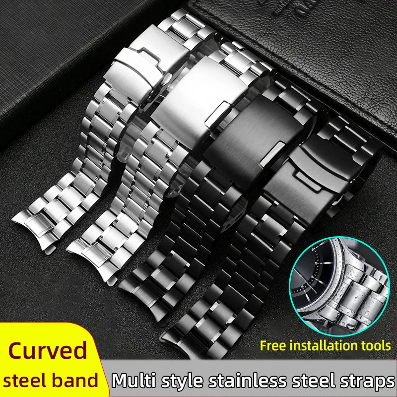 

Curved end stainless steel watch strap Bracelet watchbands men‘s women's 18mm 20mm 22mm 24mm steel watch chain metal bracelet