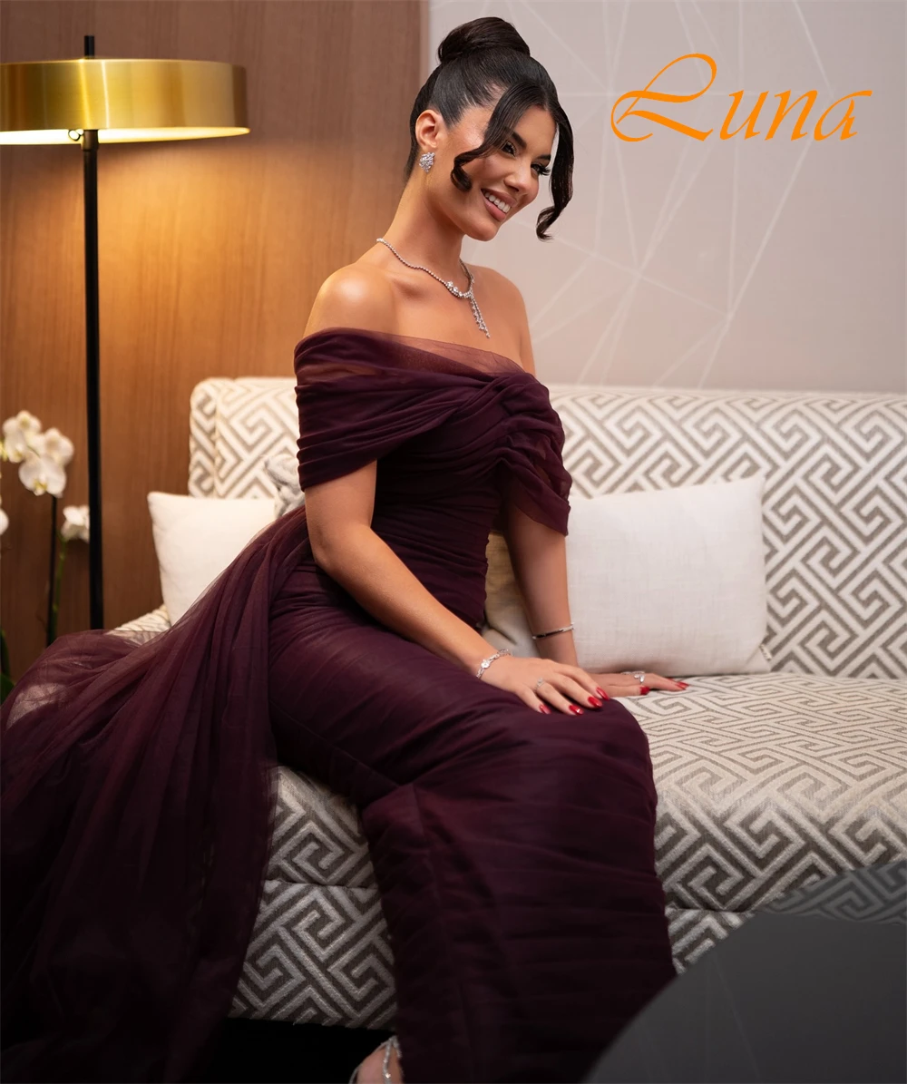 

Customized Soft Chiffon Boat Neck Evening Dress Elegant Mermaid Cocktail Dress Temperament Court Train Special Occasion Gowns