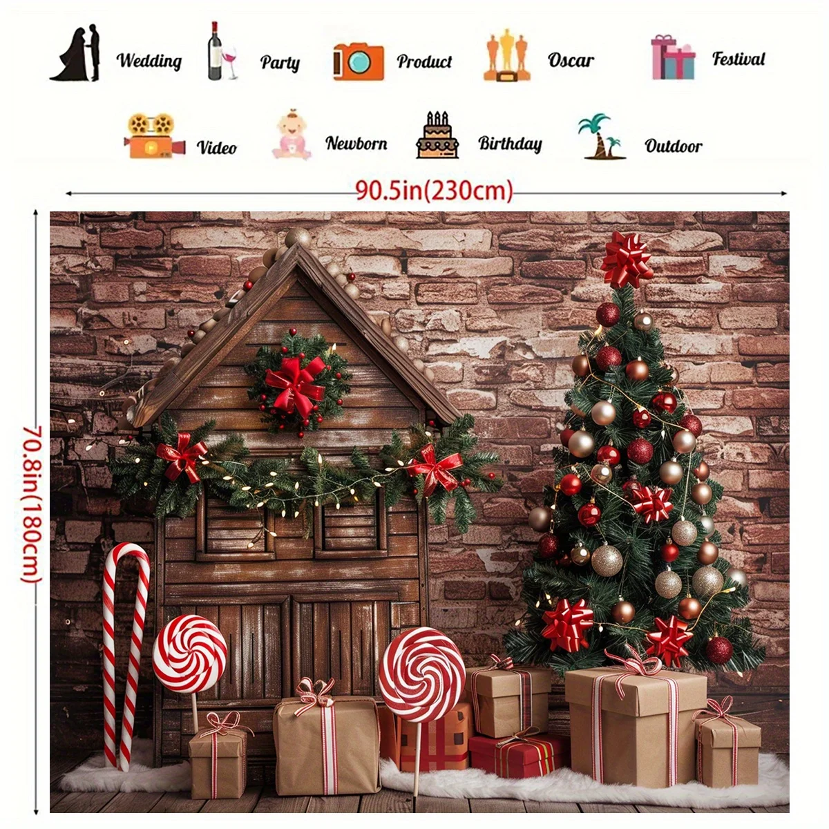 Polyester Christmas gingerbread house background, suitable for bridal showers, birthdays, parties holiday theme background