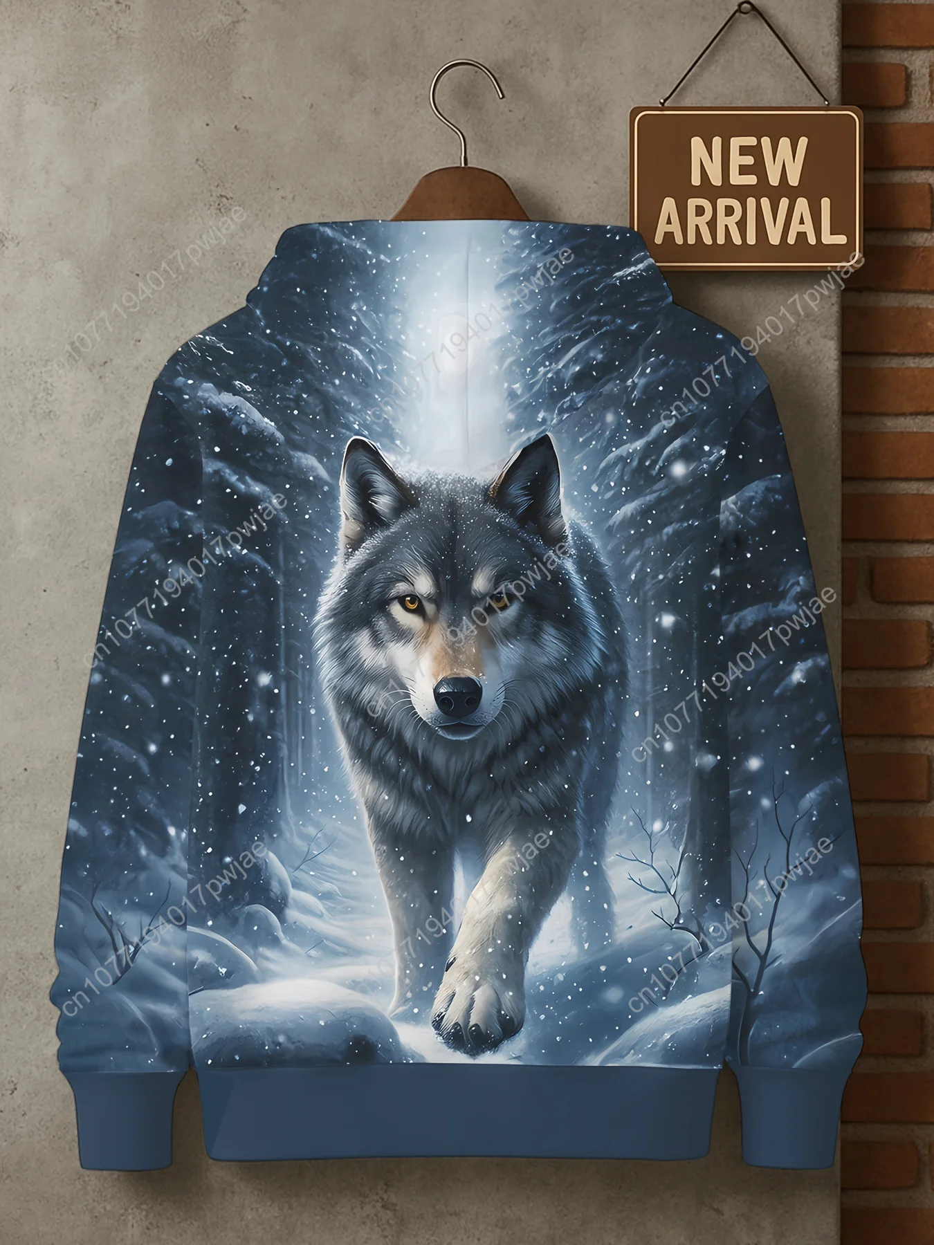 Felpa con cappuccio resistente da uomo - Pullover grafico All-Over HD Wolf con foresta nevosa, abbigliamento invernale streetwear per la stagione fredda, Mach