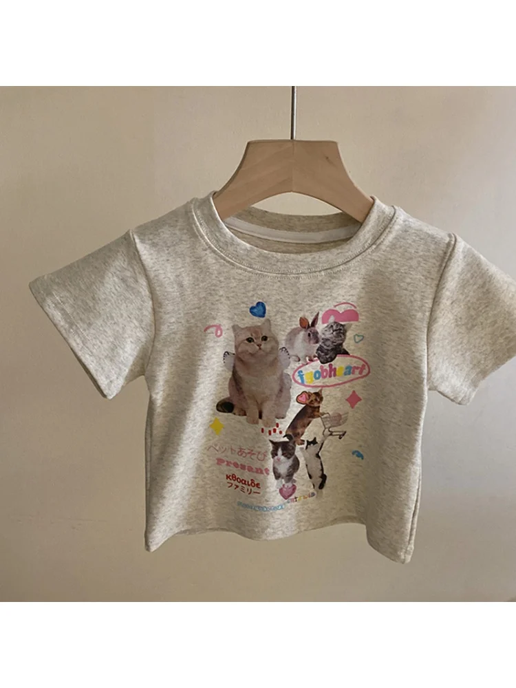 Ropa de verano para niña pequeña, camiseta divertida de dibujos animados, Top, pantalones informales a juego, traje de dos piezas, moda, novedad de 2024