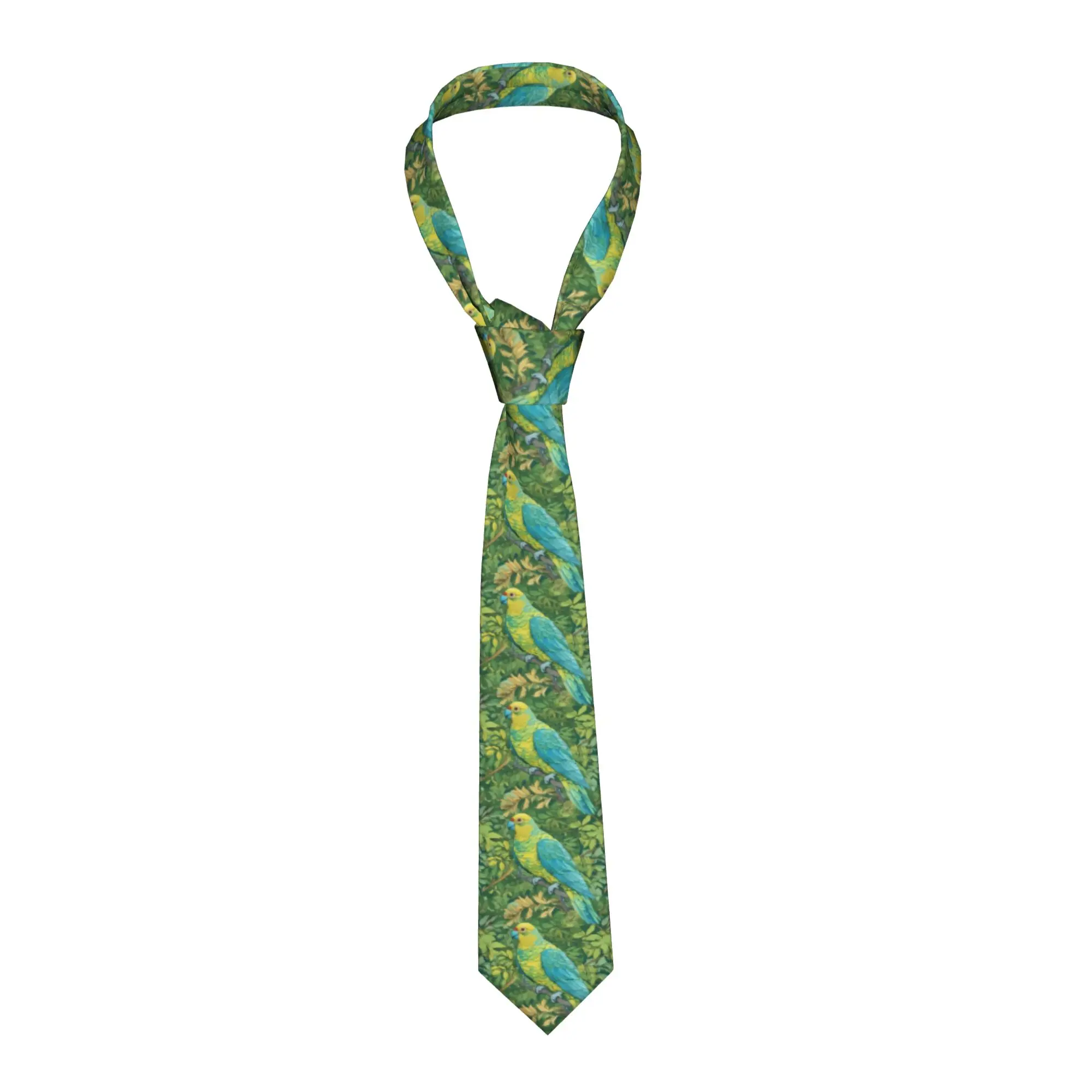 Classic Van Gogh Inspired Parakeets In Yellow Blue And Green Neck Ties for Business Mens Cockatiel Macaw Parrotlet Neckties