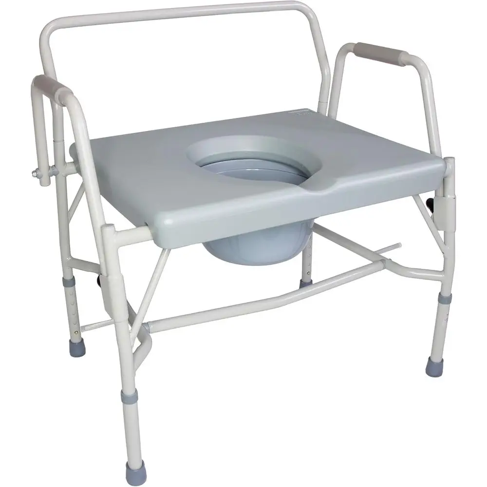 DMI Drop Arm Portable Toilet Commode, Extra-Wide Seat, 500 Pound Weight Capacity, Bucket with Lid Included, Adjustable Legs, Eld